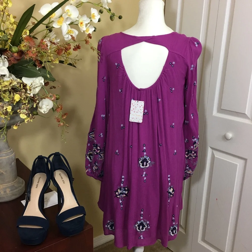 NWT FREE PEOPLE OXFORD FLORAL EMBROIDERED DRESS Boho Indie Y2K Gypsy Cottagecore